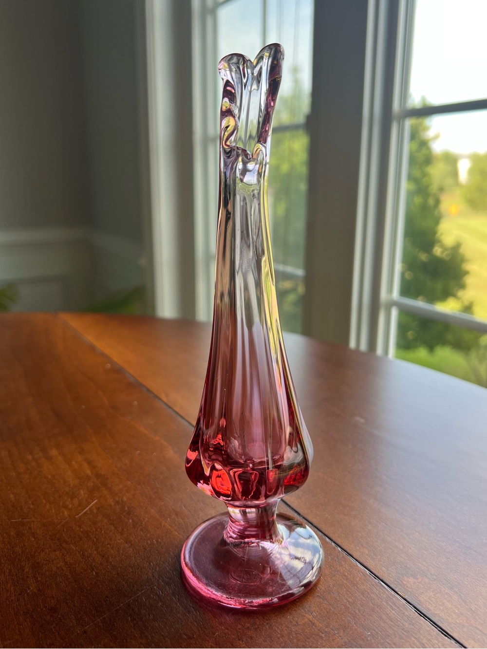 Vintage Fenton Mid Century Modern Hand-Blown Pink Purple Swung Glass Art Vase